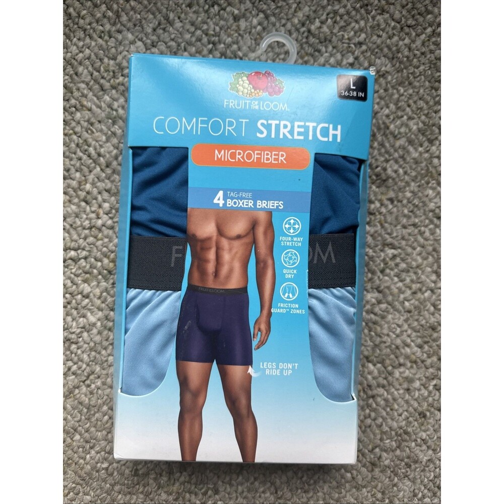 Fruit of the Loom Men's 4pk Blue Comfort Stretch Microfiber Boxer Briefs 36-38 L